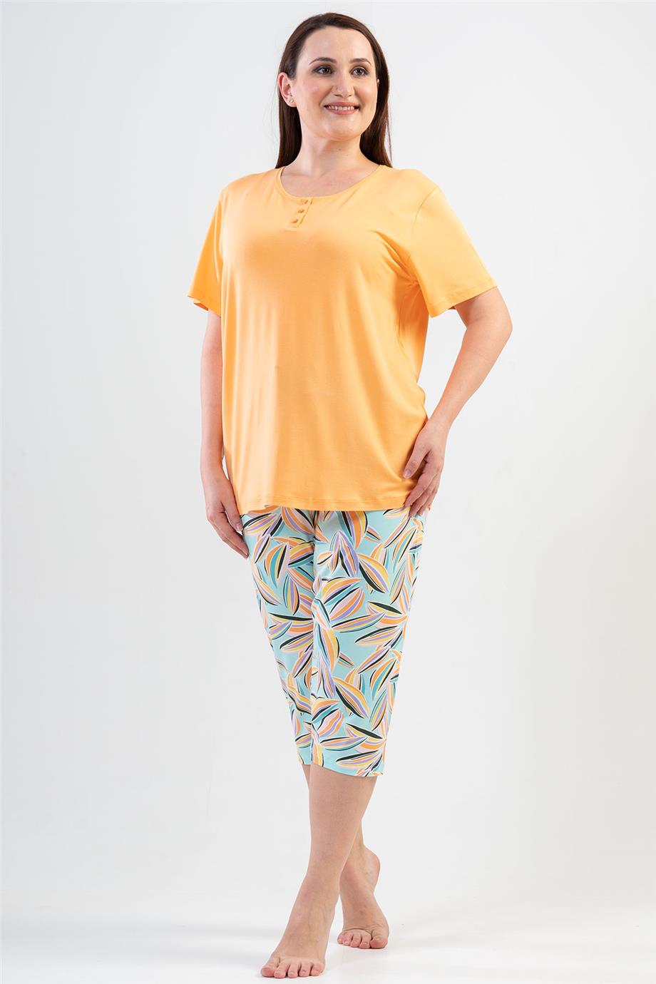 Vienetta Kadın Kısa Kollu Kaprili Büyük Beden Pijama Takımı