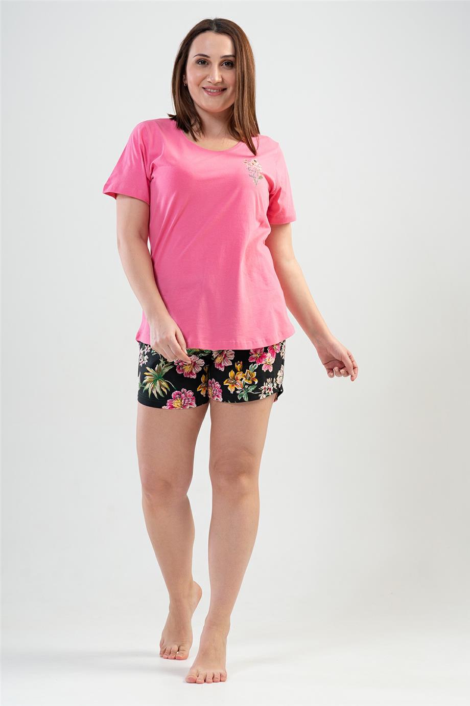 Vienetta Kadın Kısa Kollu Kaprili Büyük Beden Pijama Takımı