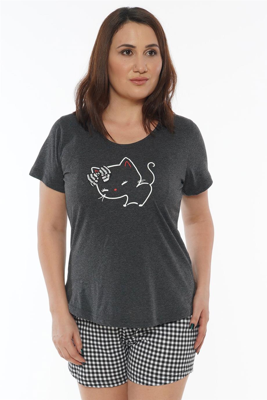 Vienetta Kadın Kısa Kollu Şortlu Battal Pijama Takımı