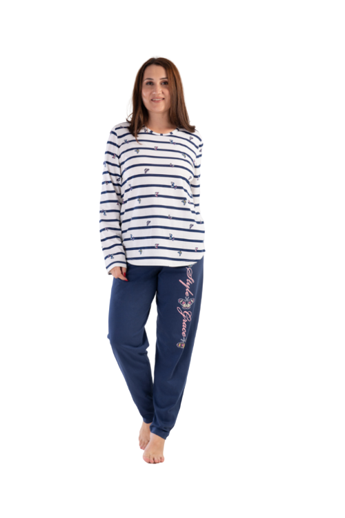 Vienetta Kadın Lacivert Büyük Beden Uzun Kollu Pijama Takımı