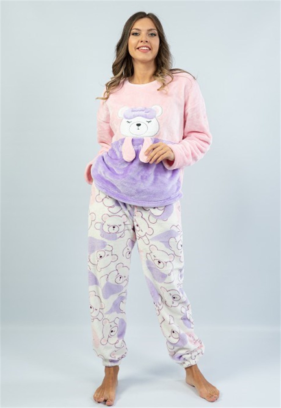 Vienetta Kadın Leylak Polar Uzun Kol Büzgülü Paçalı Cepli Pijama Takım 1030700131