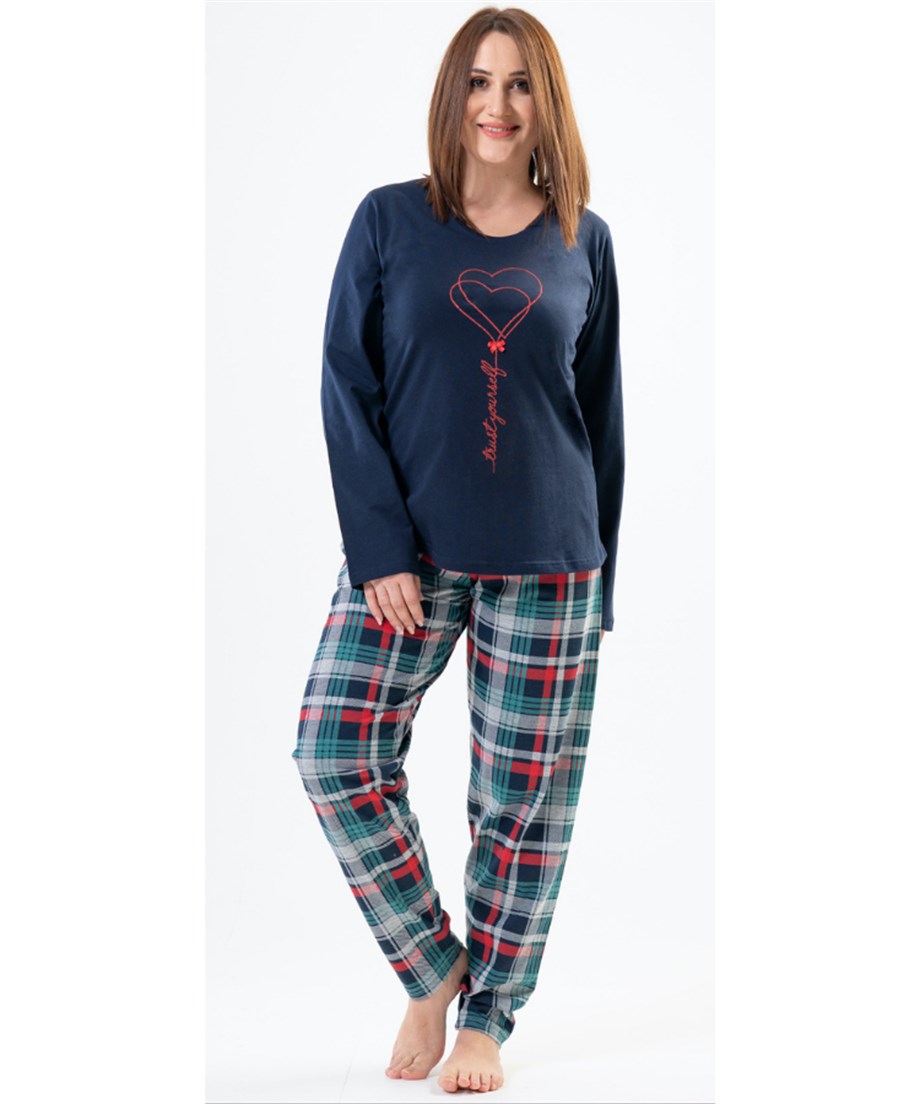 Vienetta Kadın Mavi Büyük Beden Uzun Kollu Pijama Takımı 2020570424