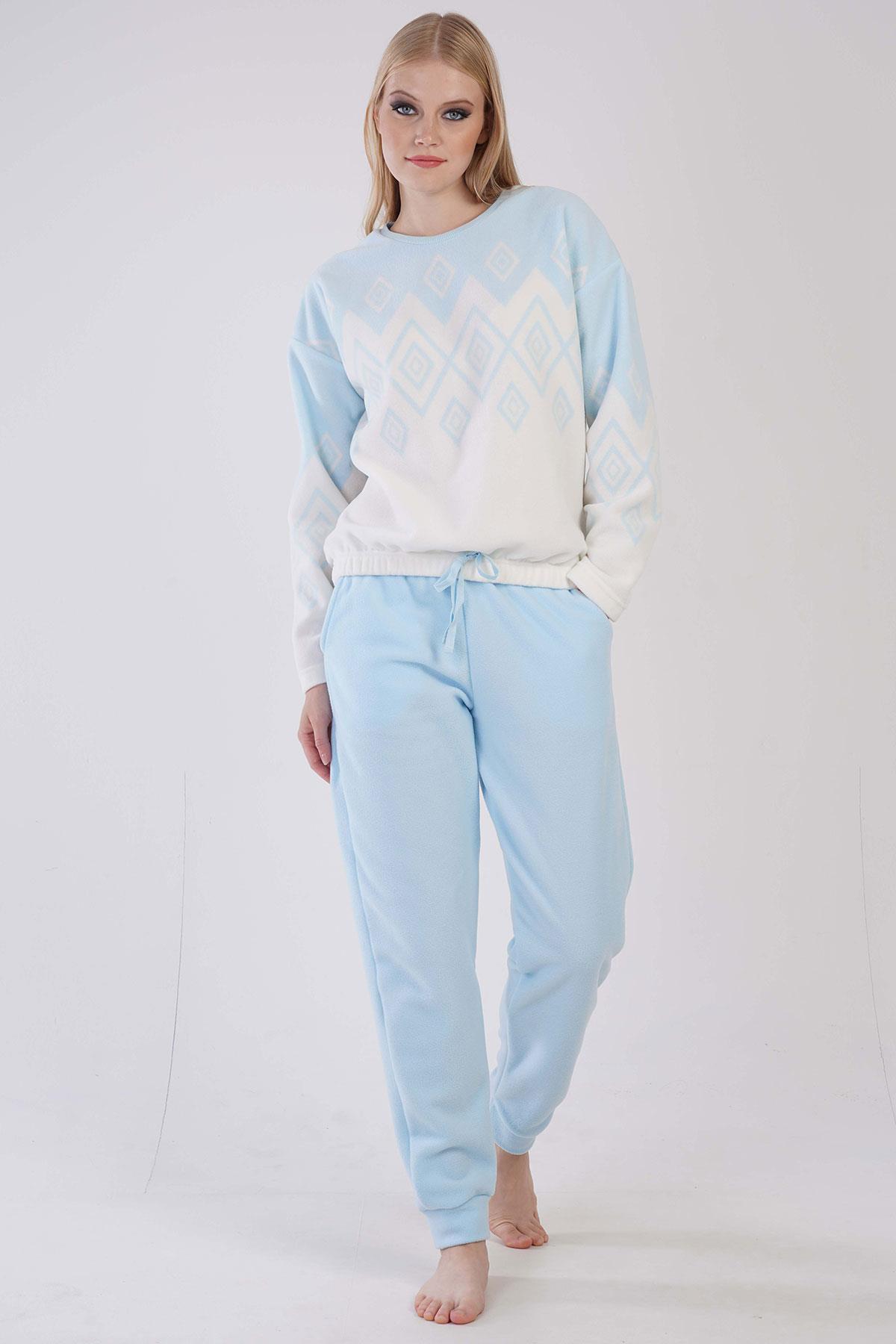 Vienetta Kadın Mavi Polar Uzun Kollu Pijama Takımı