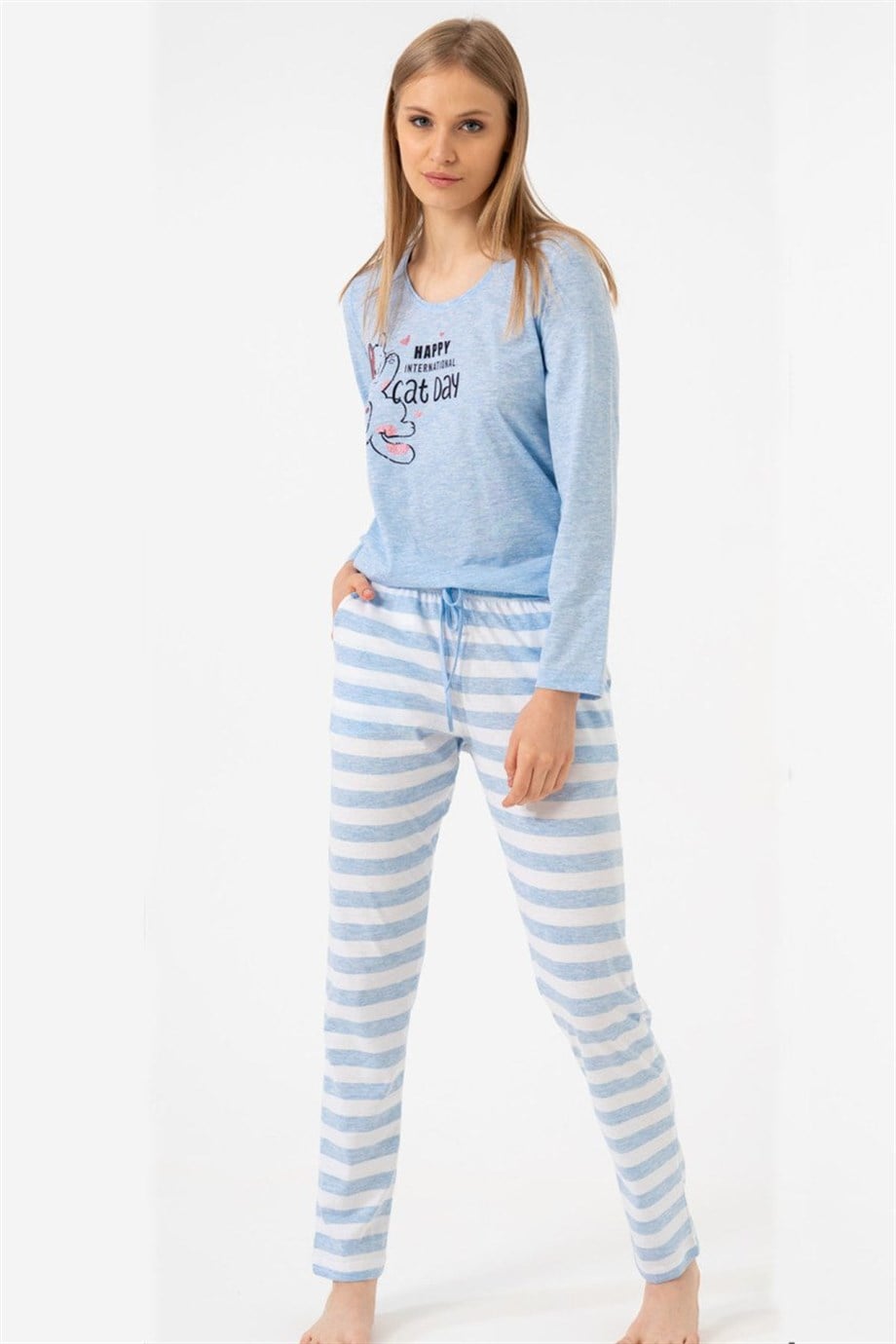 Vienetta Kadın Mavi Uzun Kol Pijama Takım 1061850000