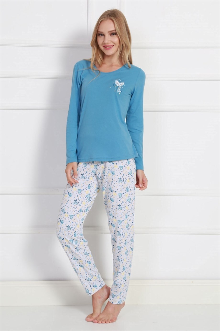 Vienetta Kadın (Mavi) Uzun Kollu Pijama Takımı 9050950086 