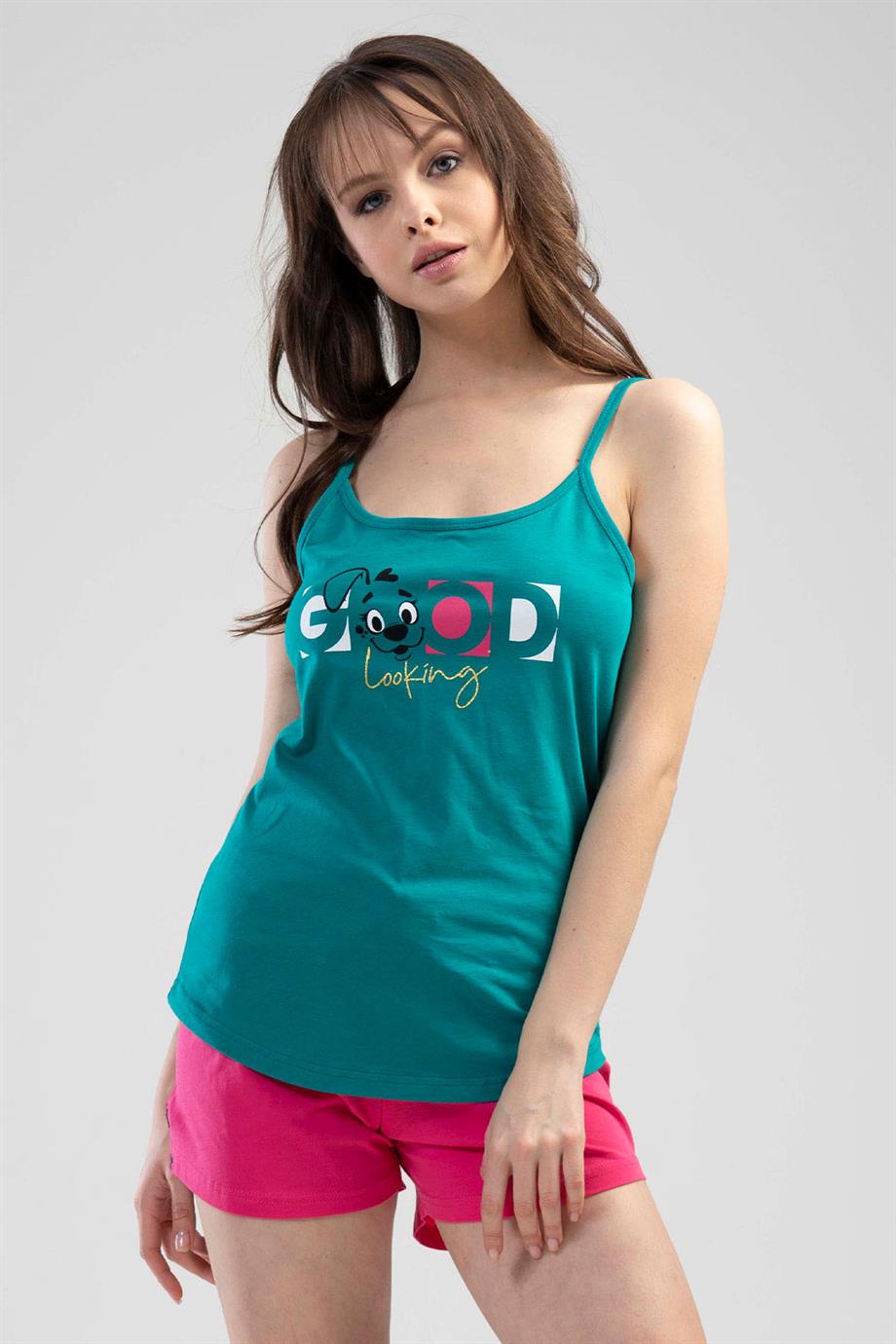 Vienetta Kadın Mint İp Askılı Şortlu Pijama Takımı