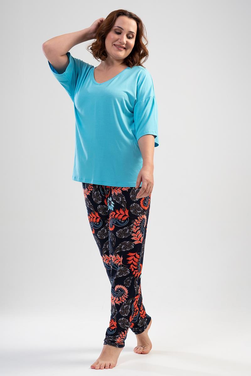 Vienetta Kadın Mint Kısa Kollu Büyük Beden Pijama Takımı