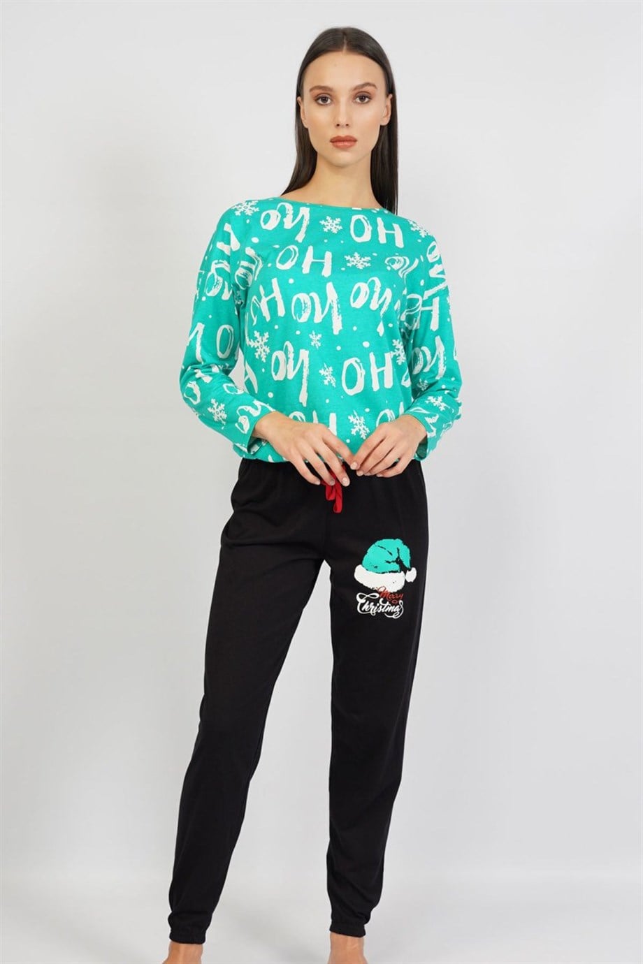 Vienetta Kadın Mint Uzun Kol Beli ve Paçası Büzgülü Pijama Takım 1062051110