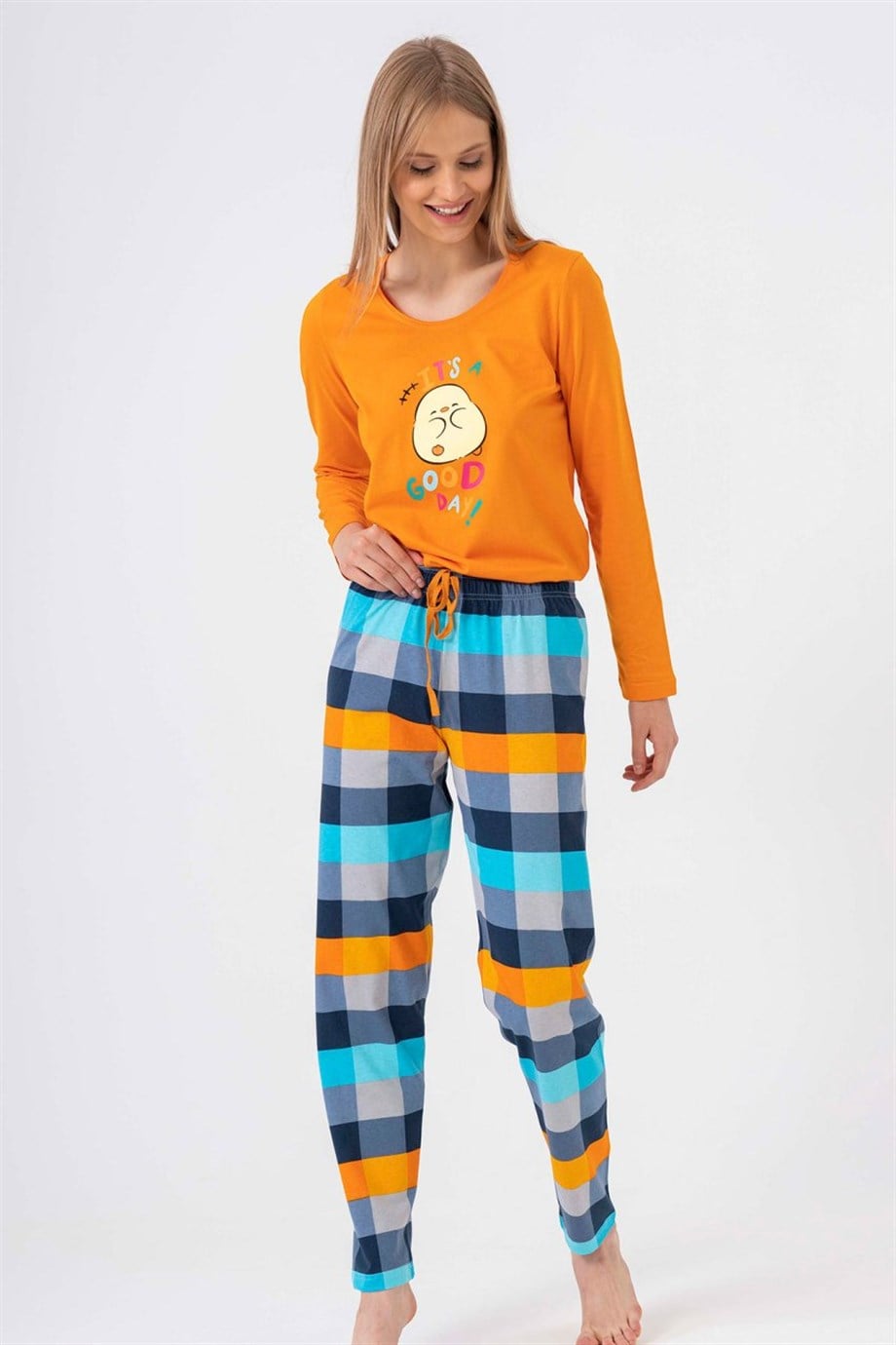 Vienetta Kadın Oranj Uzun Kol Manşetli Pijama Takım 1052878104