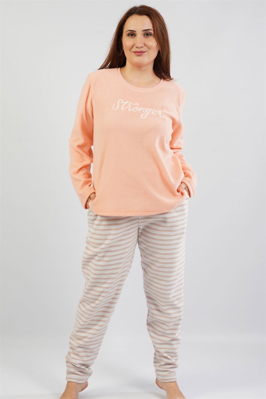 Vienetta Kadın Pembe Büyük Beden Uzun Kol Cepli Manşetli Pijama Takım 1031886181