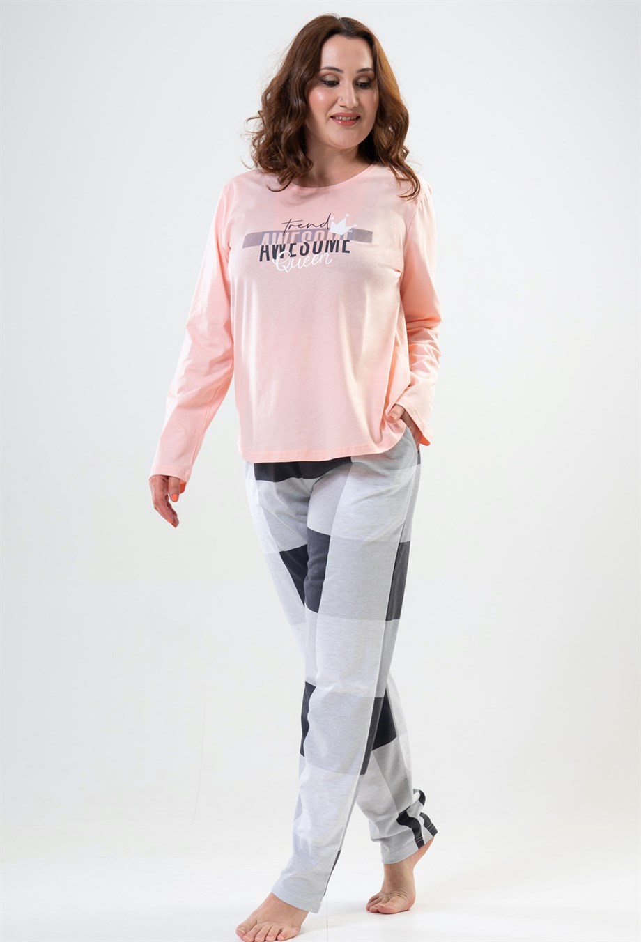 Vienetta Kadın Pembe Büyük Beden Uzun Kollu Pijama Takımı 2031590547