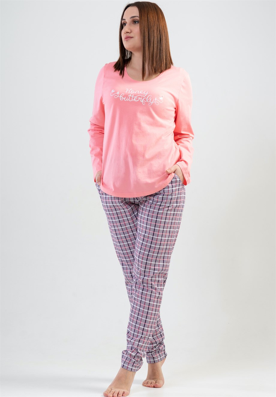 Vienetta Kadın Pembe Büyük Beden Uzun Kollu Pijama Takımı 2010792514