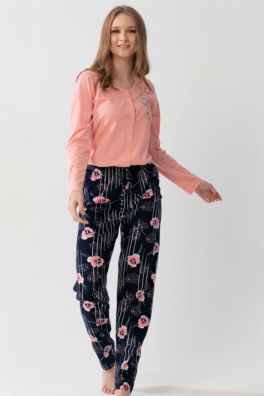 Vienetta Kadın (Pembe) Düğmeli Uzun Kol Pijama Takımı 1091380274