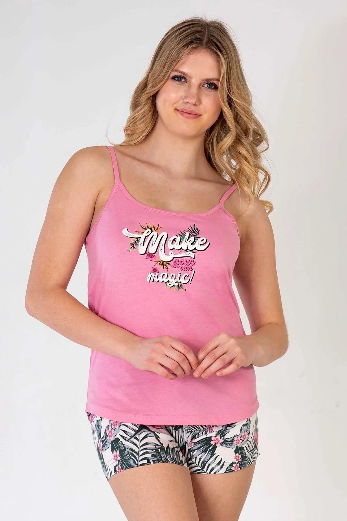 Vienetta Kadın Pembe Kalın Askılı Şortlu Pijama Takımı