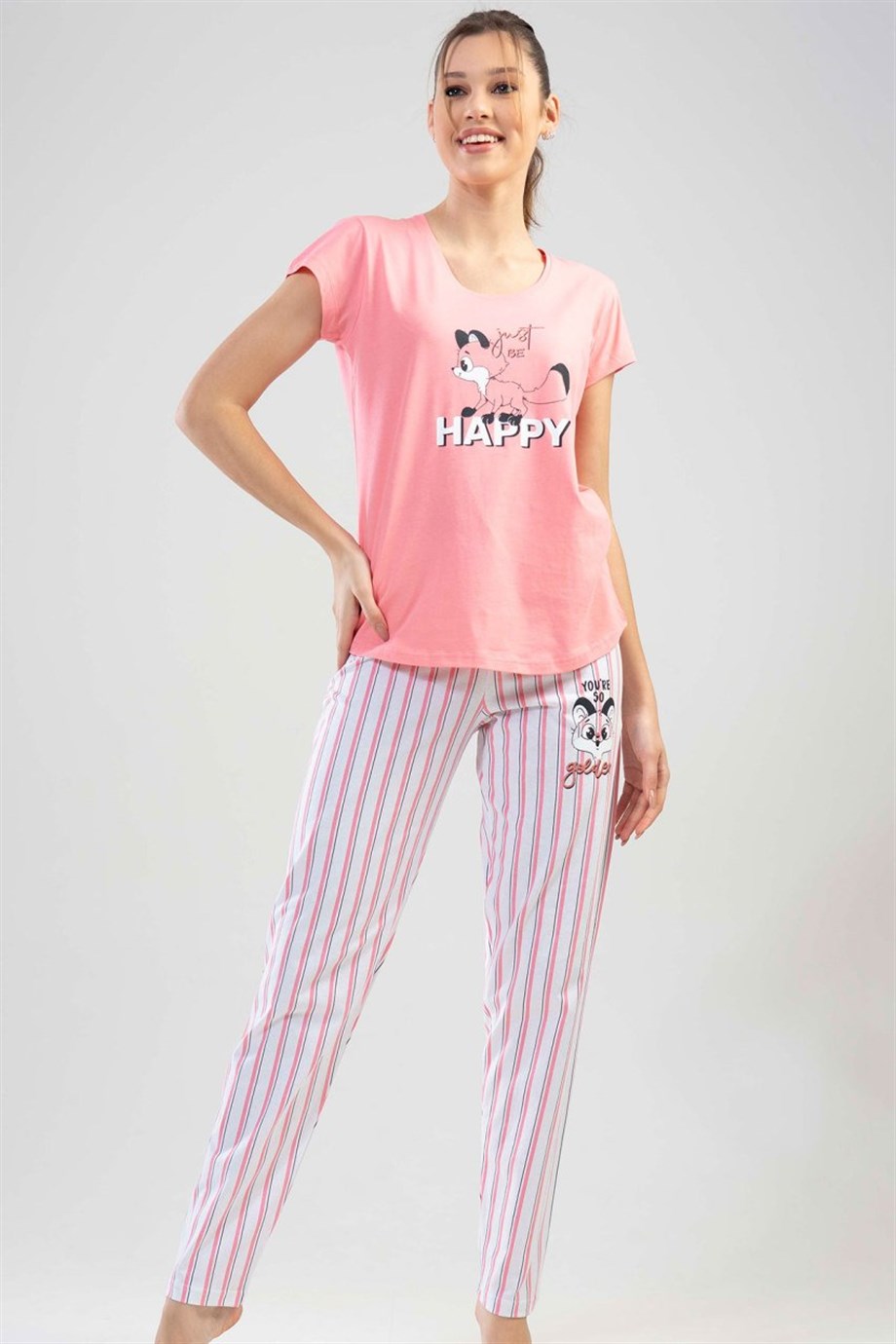 Vienetta Kadın (Pembe) Kısa Kollu Altı Çizgili Pijama Takımı 1114432161