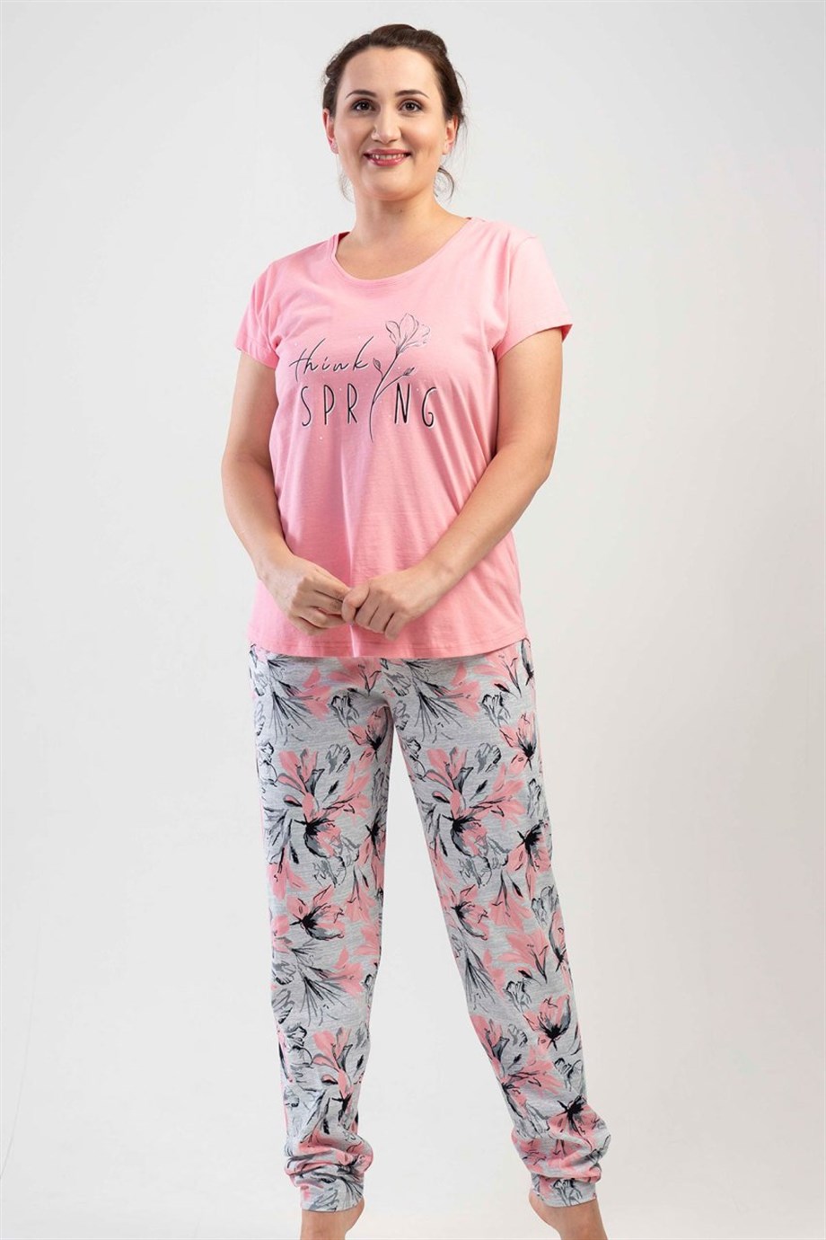 Vienetta Kadın (Pembe) Kısa Kollu Büyük Beden Pijama Takımı 1110640114