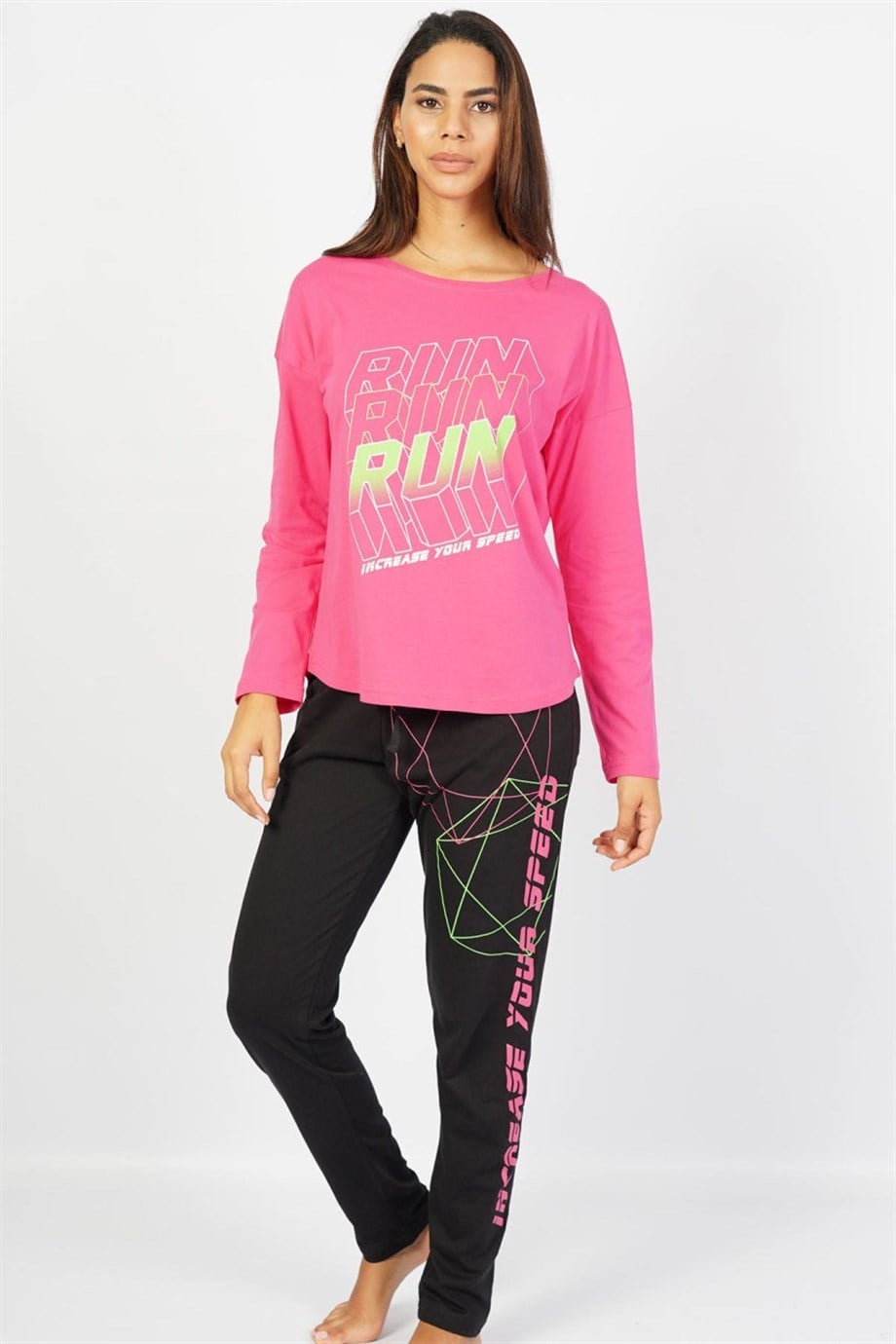 Vienetta Kadın (Pembe) Uzun Kol Dar Paça Pijama Takım 1043700000