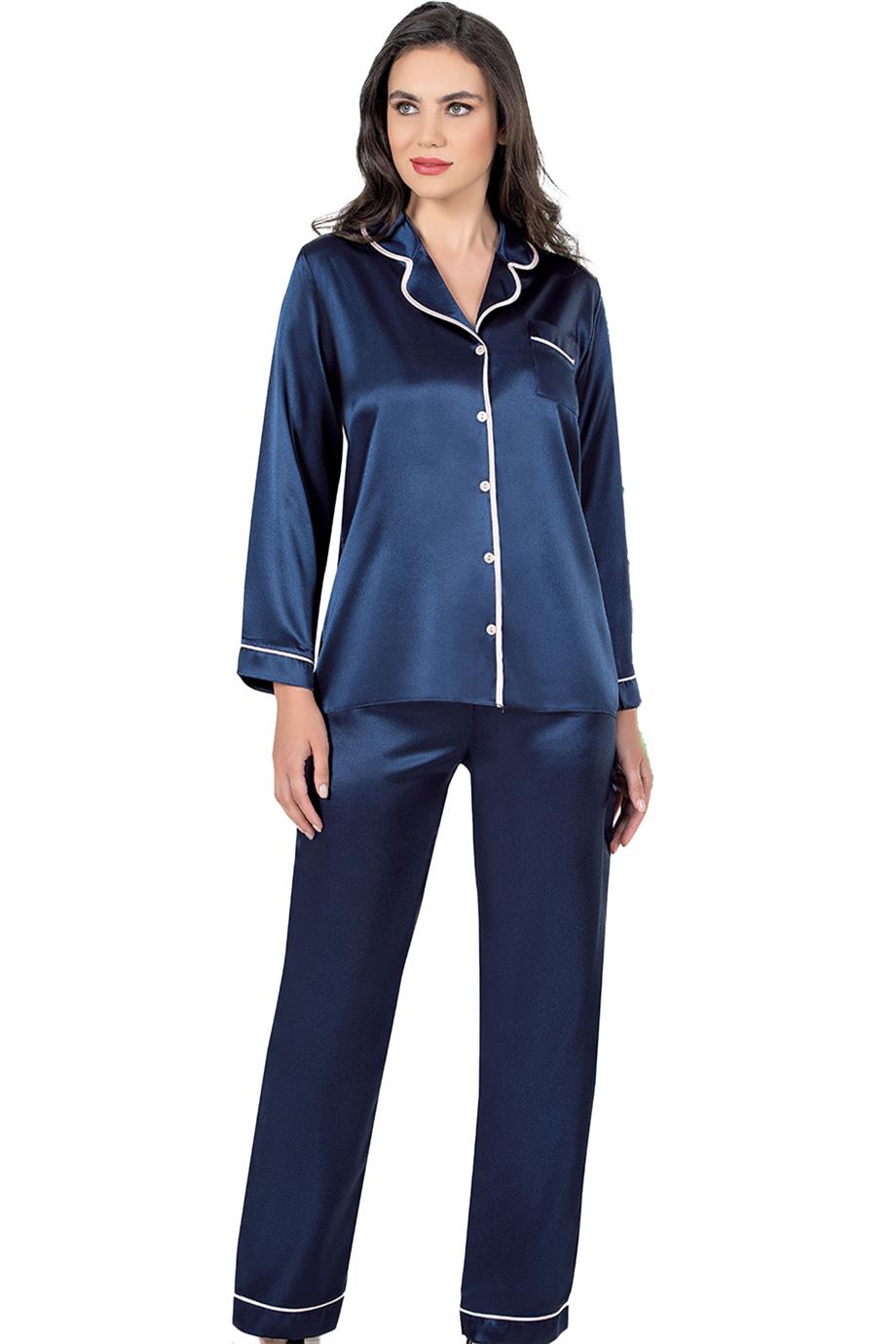 Vienetta Kadın Saten Komple Düğmeli Pijama Takımı