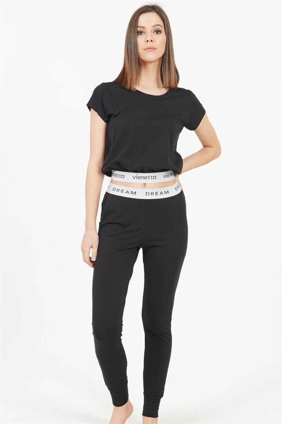 Vienetta Kadın Siyah Kısa Kollu Manşetli Pijama Takımı 0092280000