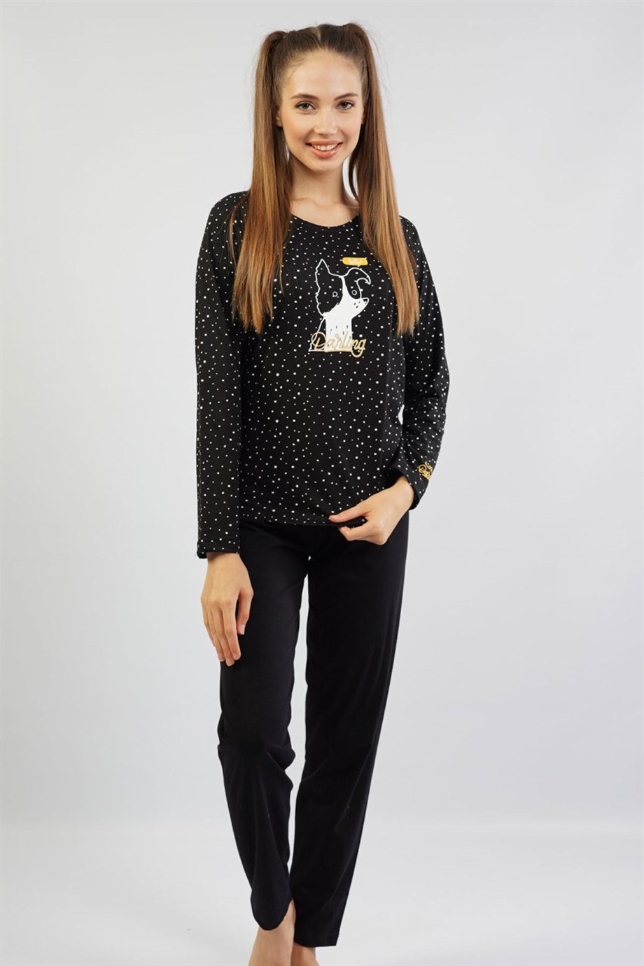 Vienetta Kadın Siyah Uzun Kol Pijama Takım 1060051278  