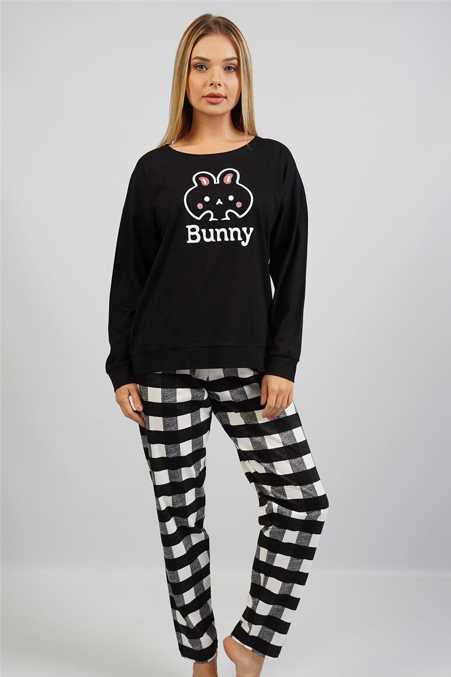 Vienetta Kadın Siyah Uzun Kollu Pijama Takımı