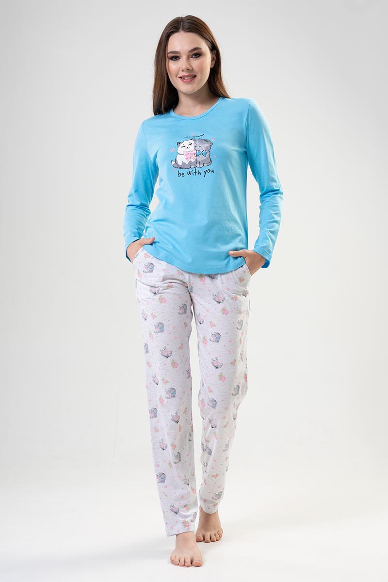 Vienetta Kadın Turkuaz Uzun Kollu Pijama Takımı