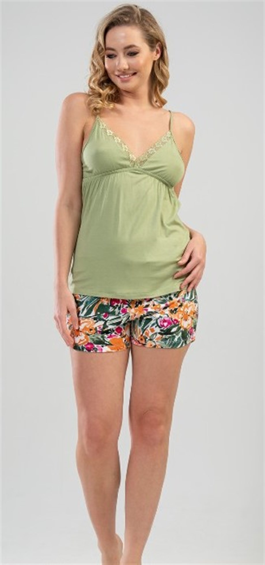 Vienetta  Kadın Yeşil İp Askılı Şortlu Pijama Takımı 1112050846 