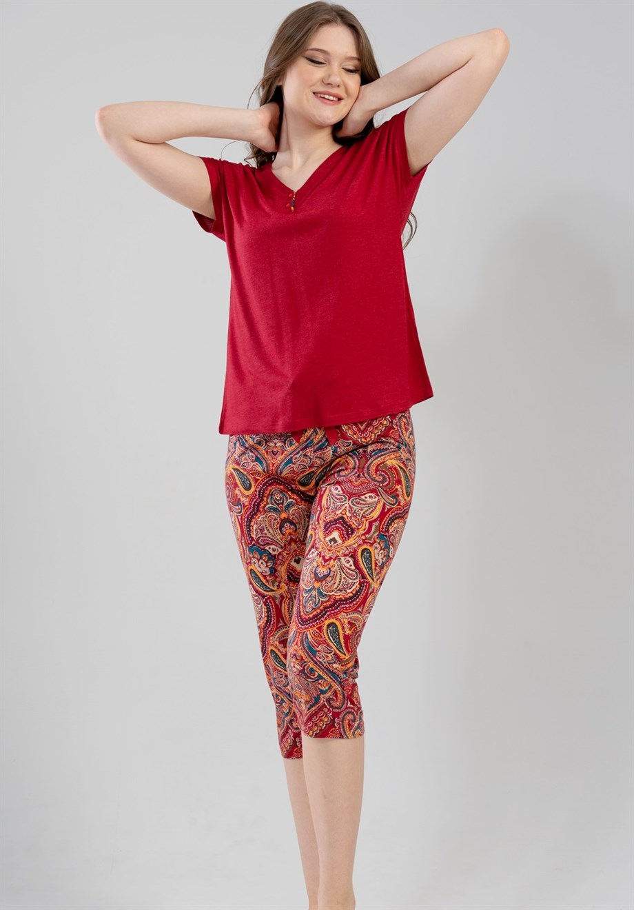 Vienetta (Kırmızı) Kadın Kısa Kollu Kaprili Pijama Takımı 1114961426