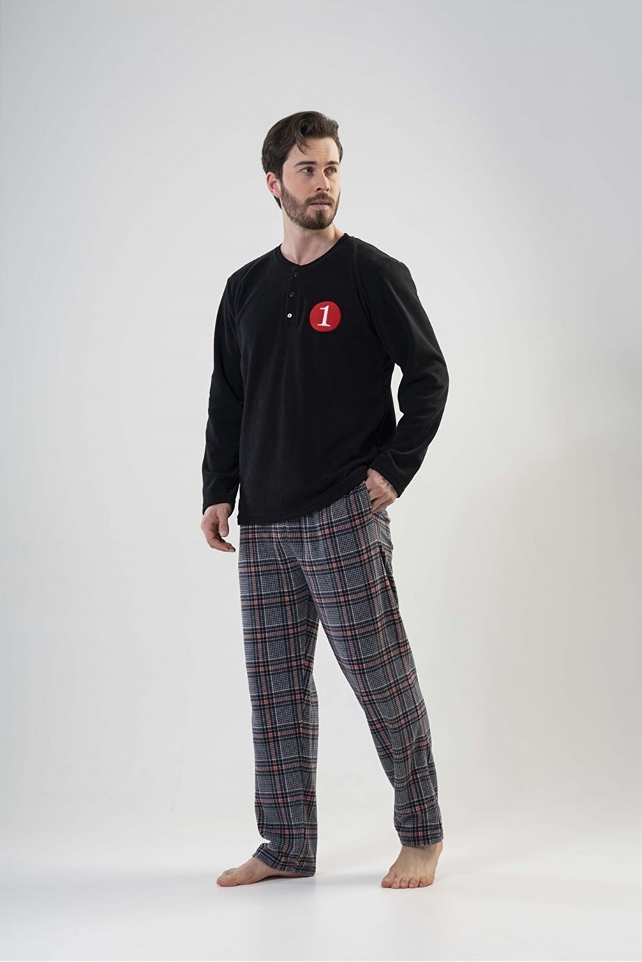 Vienetta Man 2010520217-B Erkek Uzun Kollu Polar Pijama Takımı
