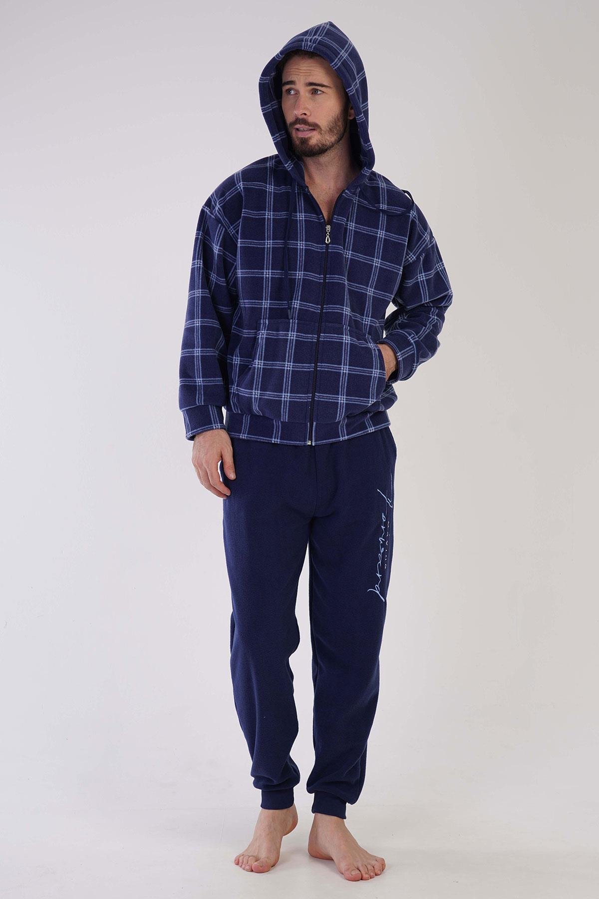 Vienetta Man 3031830448 Erkek Polar Kapuşonlu Uzun Kollu Pijama Takımı