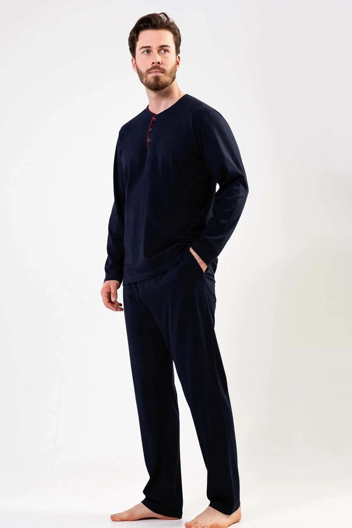 Vienetta Man Erkek Mavi Uzun Kollu Pijama Takımı