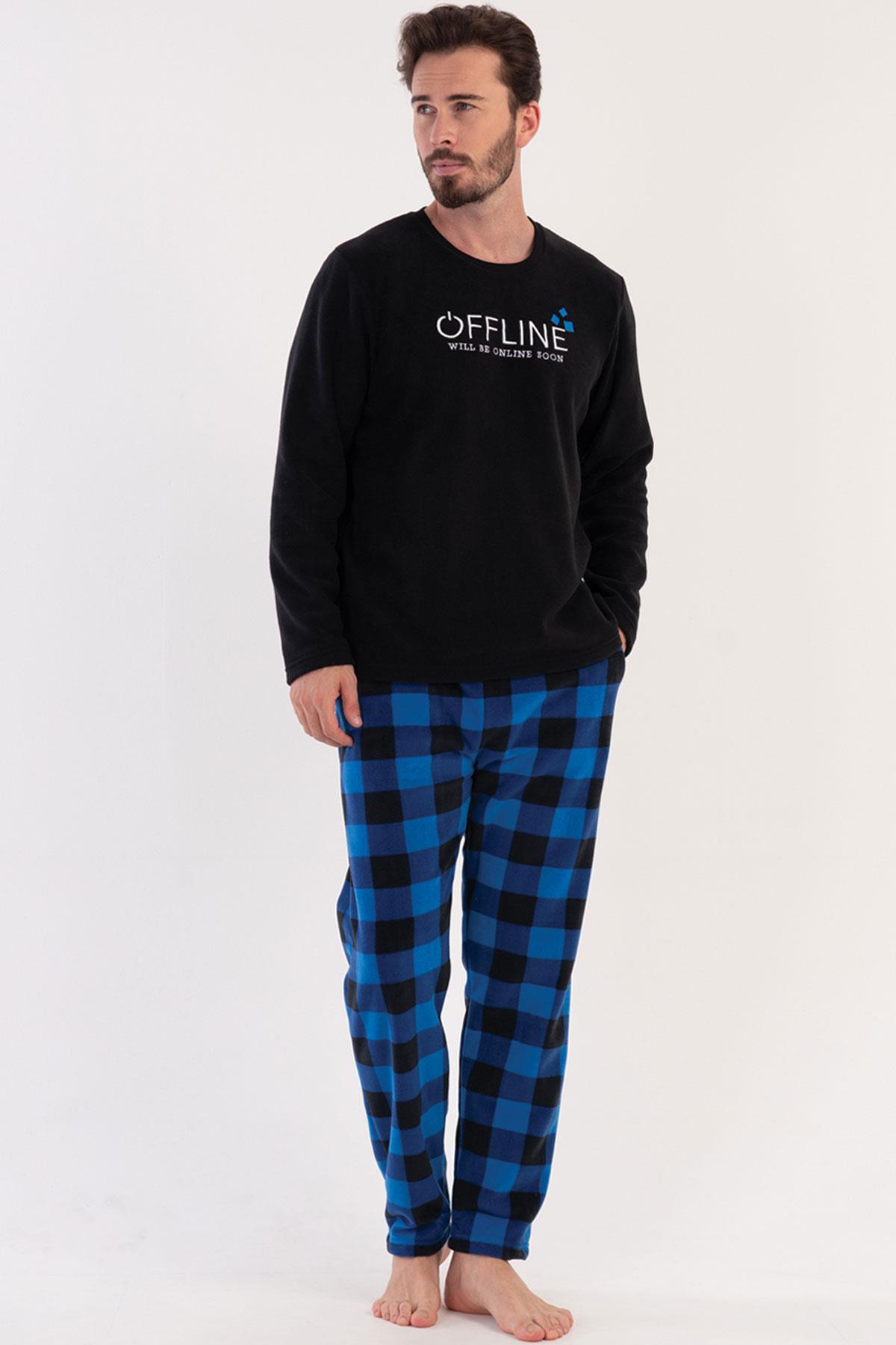 Vienetta Man Erkek Siyah Uzun Kollu Polar Pijama Takımı