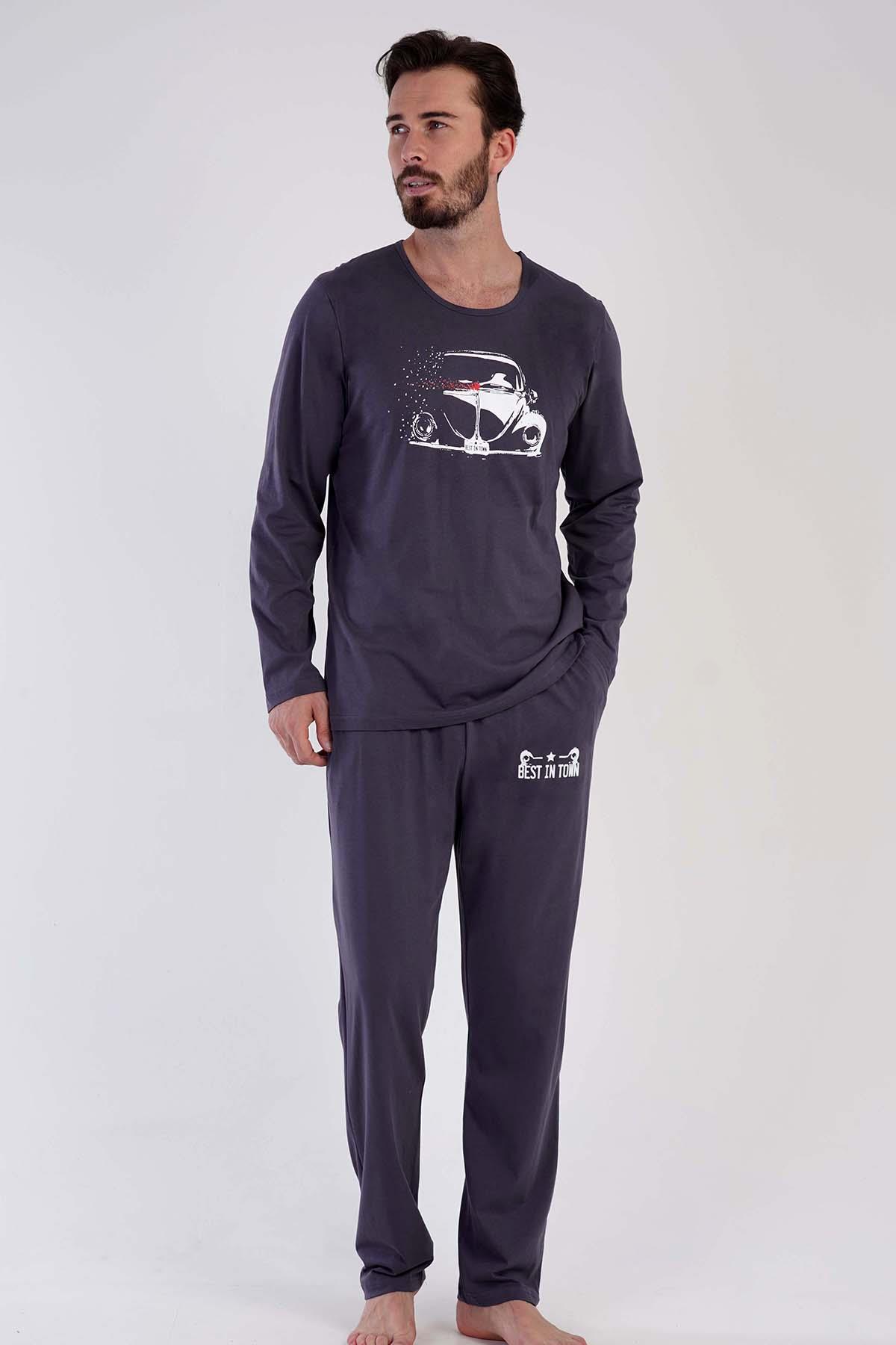 Vienetta Man Siyah Erkek Uzun Kollu P.Suprem Pijama Takımı