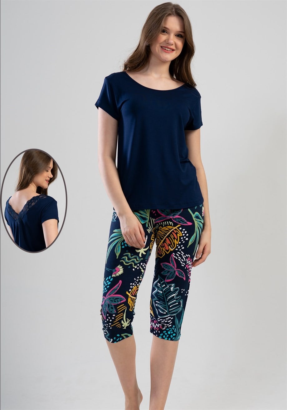 Vienetta (Mavi) Kadın Kısa Kollu Kapri Pijama Takımı 1110950333