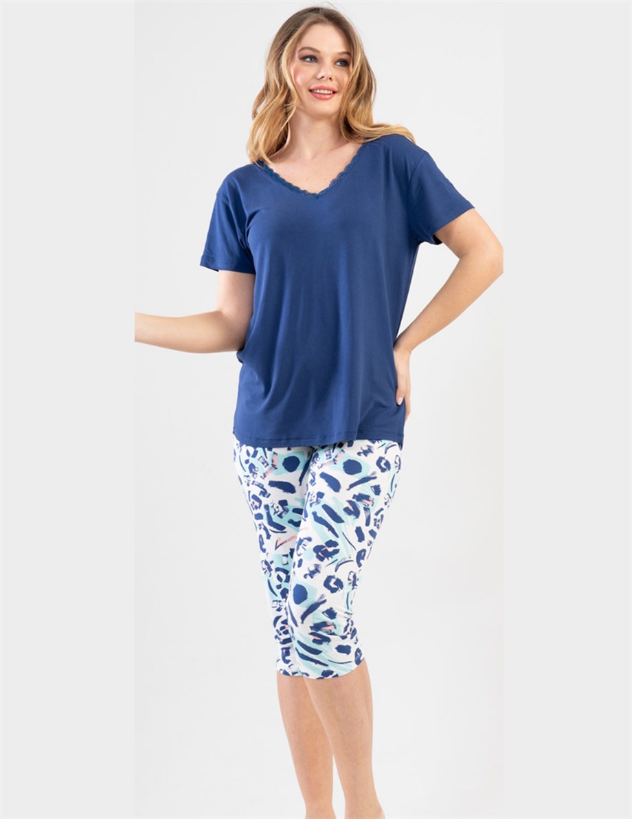 Vienetta (Mavi) Kadın Kısa Kollu Kaprili Pijama Takımı 1114800530