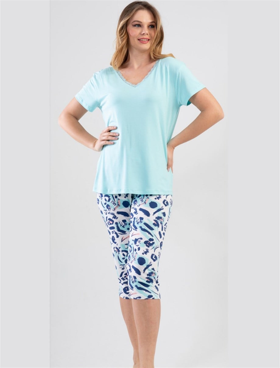 Vienetta (Mint) Kadın Kısa Kollu Kaprili Pijama Takımı 1114800530