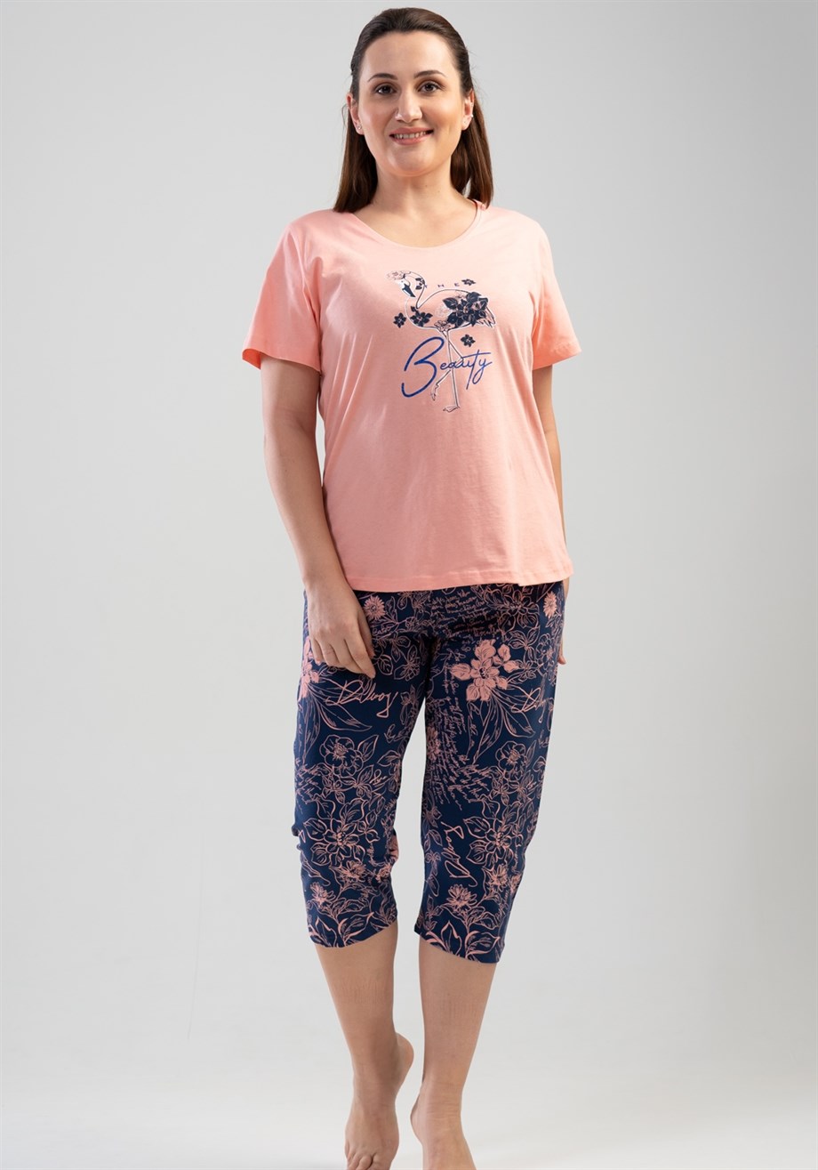 Vienetta (Pembe) Kadın Kısa Kollu Kaprili Büyük Beden Pijama Takımı 1101831193