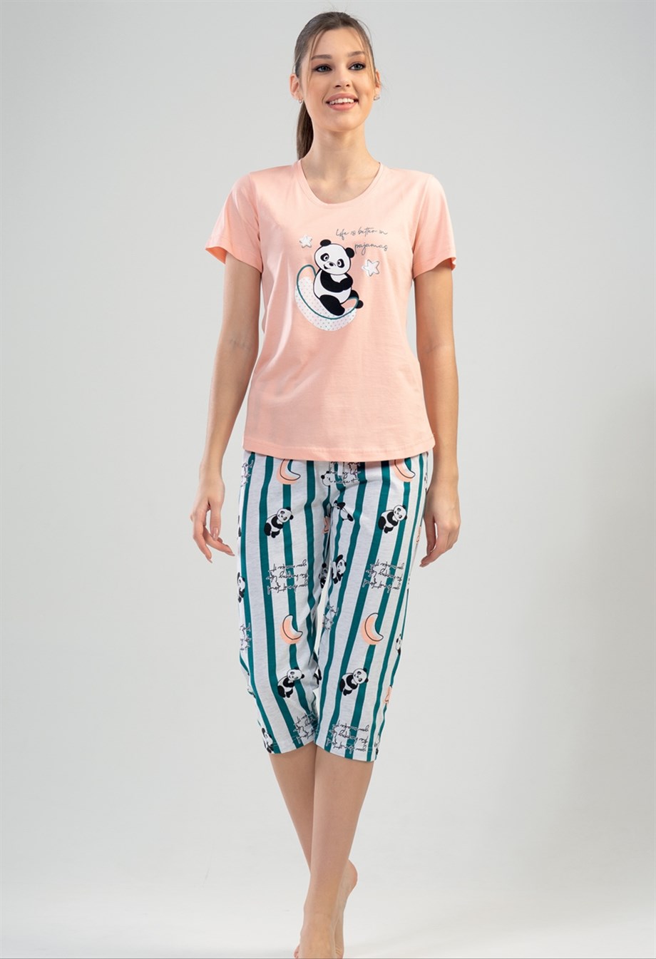 Vienetta (Pembe) Kadın Kısa Kollu Kaprili Pijama Takımı 1112963385-A