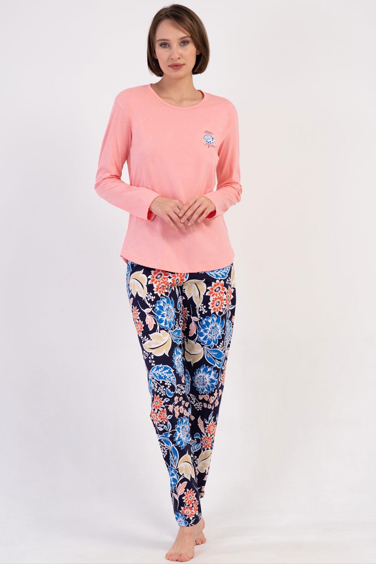 Vienetta Pembe Kadın Uzun Kollu Pamuklu Pijama Takımı