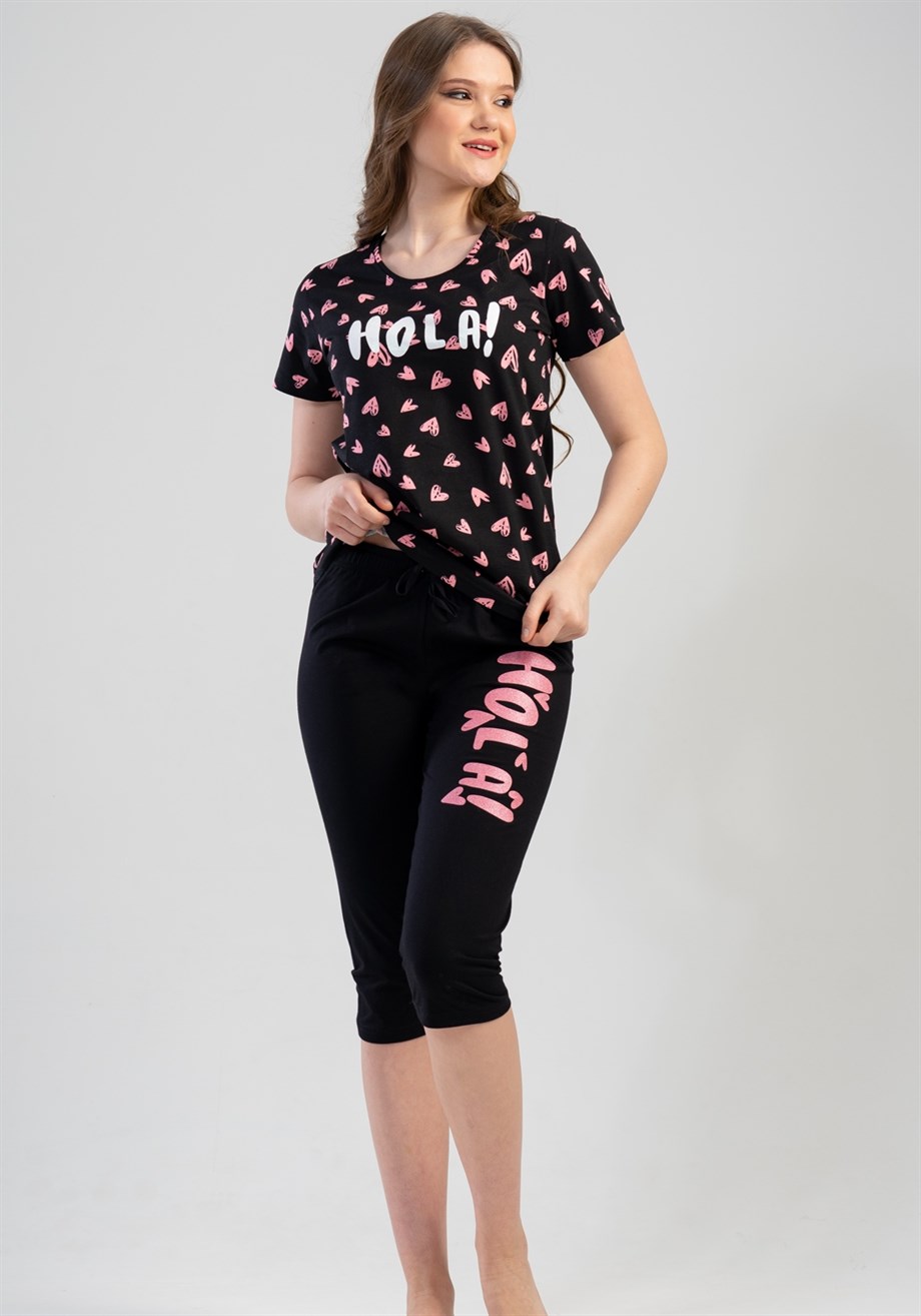 Vienetta (Siyah) Kadın Kısa Kollu Kaprili Pijama Takımı 1112872902
