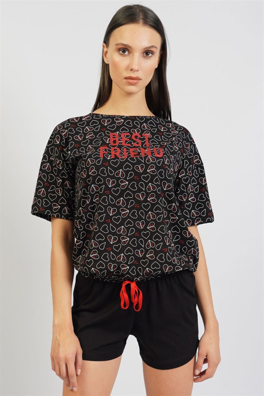 Vienetta (Siyah) Kadın Kısa Kollu Şortlu Pijama Takımı 1070310835