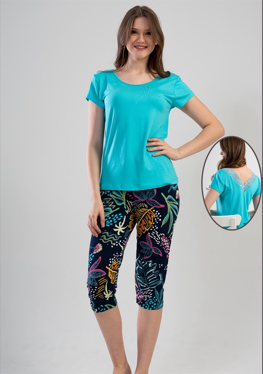 Vienetta (Turkuaz) Kadın Kısa Kollu Kapri Pijama Takımı 1110950333