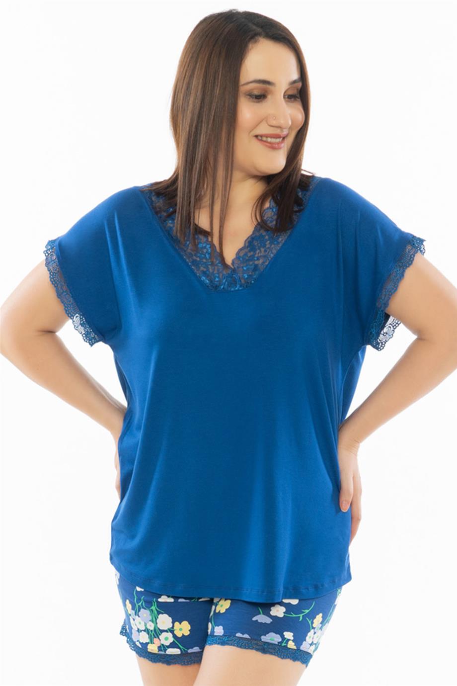 Vienetta Vienetta Kadın Kısa Kollu Şortlu Battal Pijama Takımı