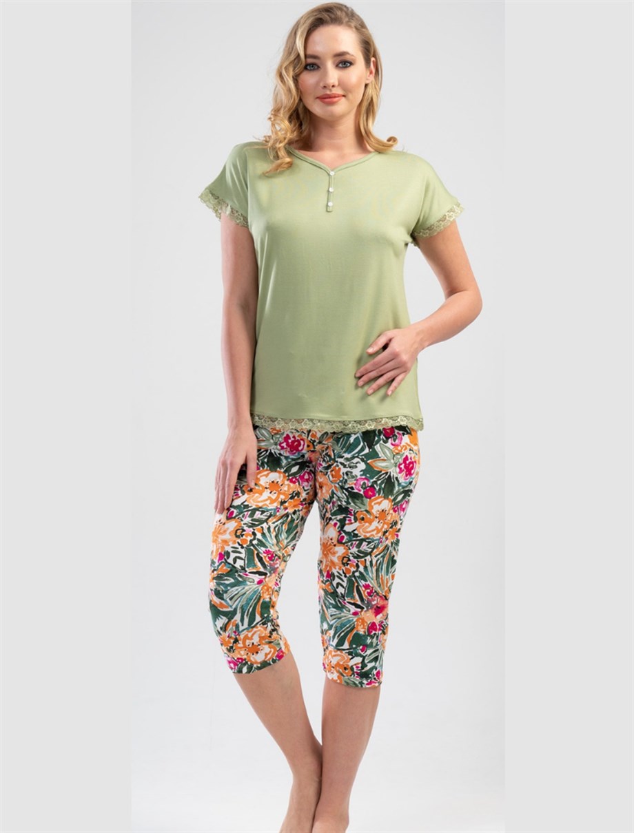 Vienetta (Yeşil) Kadın Kısa Kollu Kapri Pijama Takımı 1111040846