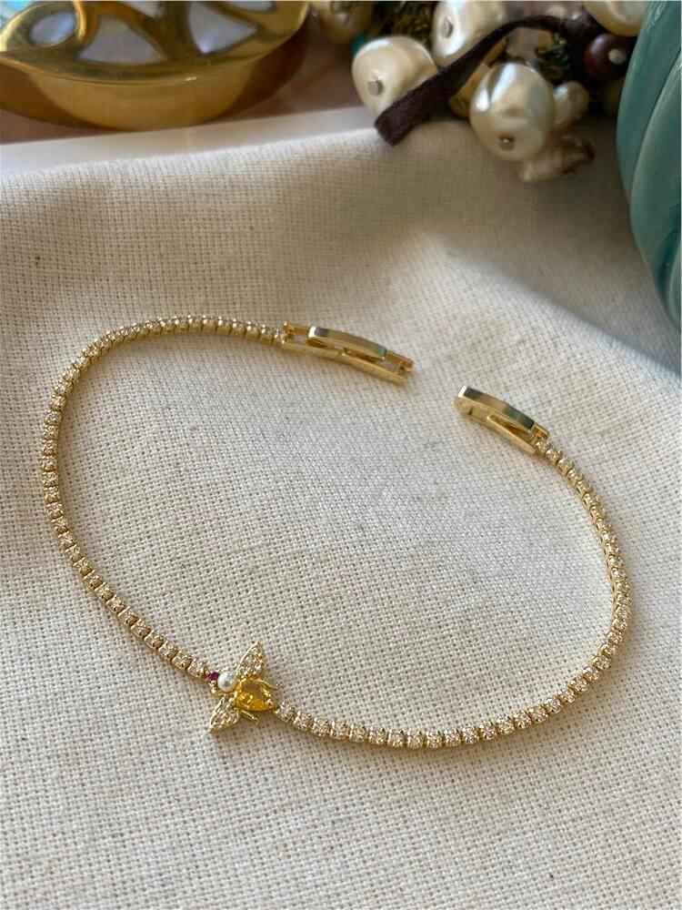 14K Arı Detaylı İnce Suyolu Bileklik