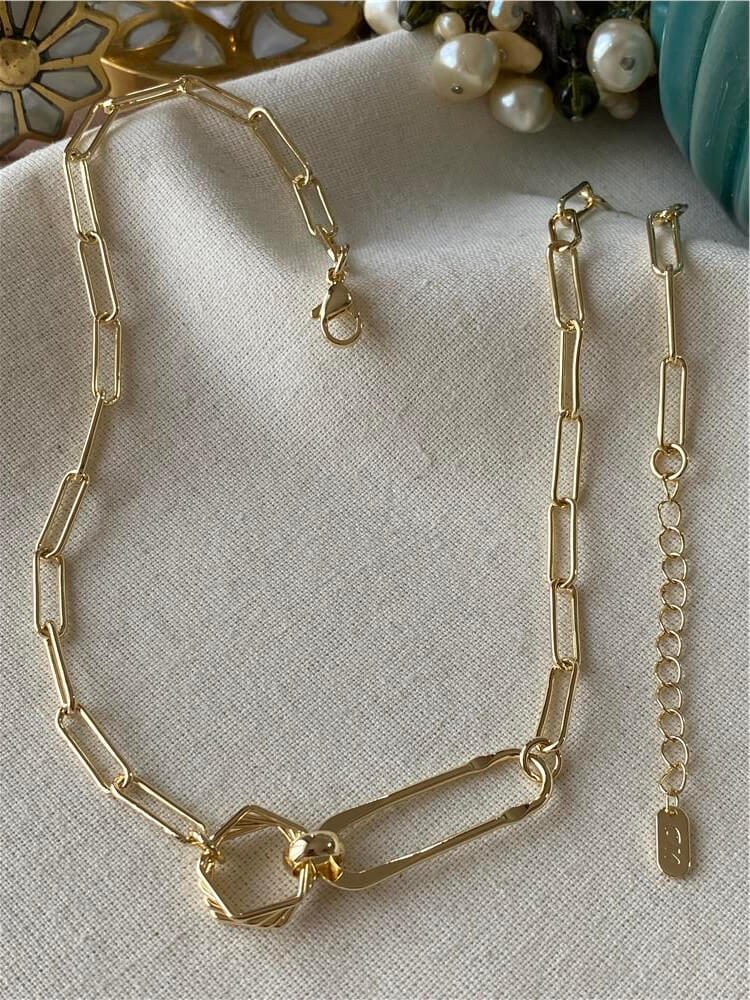 14K Ataç Detaylı Oval Zincir Kolye
