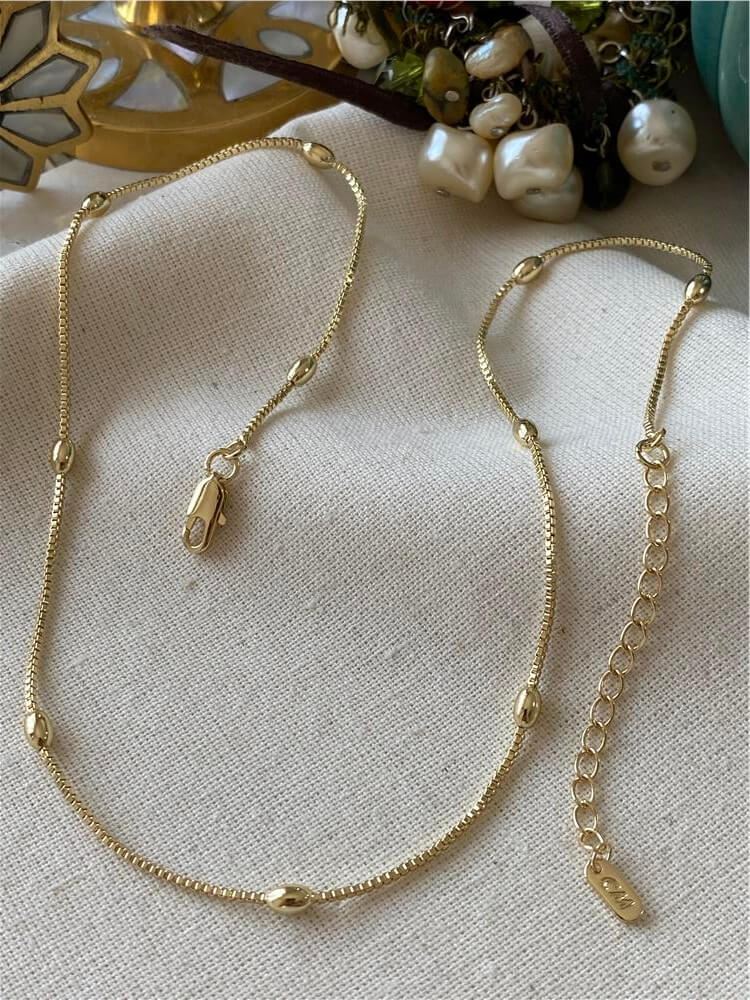 14K Badem Detaylı Kare Zincir