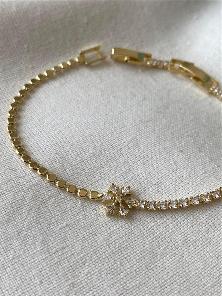 14K Çift Model Zincir Kar Tanesi Detaylı Bileklik