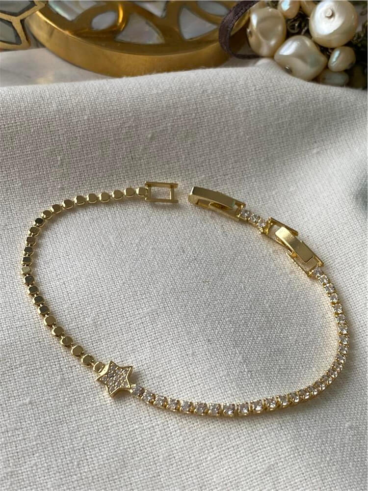 14K Çift Model Zincir Yıldız Detaylı Bileklik