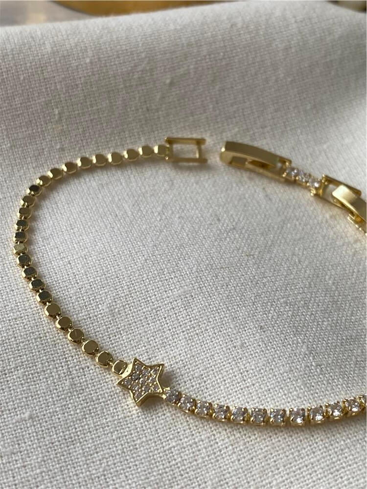 14K Çift Model Zincir Yıldız Detaylı Bileklik